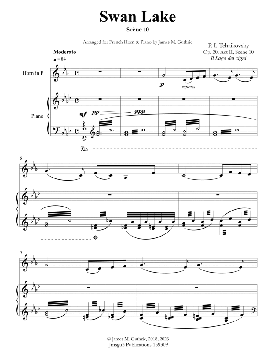 Tchaikovsky: Scene 10 from Swan Lake for French Horn & Piano Horn scores gallery preview page 1