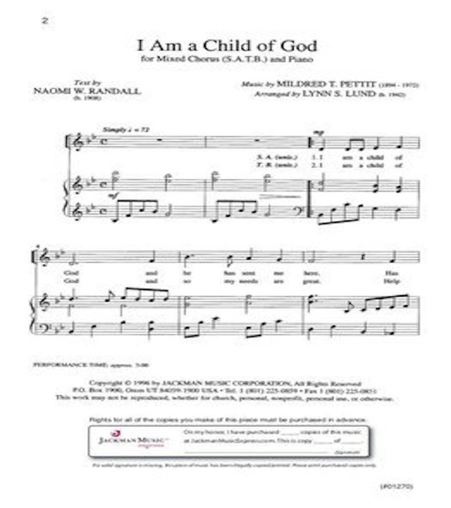 I Am a Child of God - SATB - Lund 4-Part scores gallery preview page 2