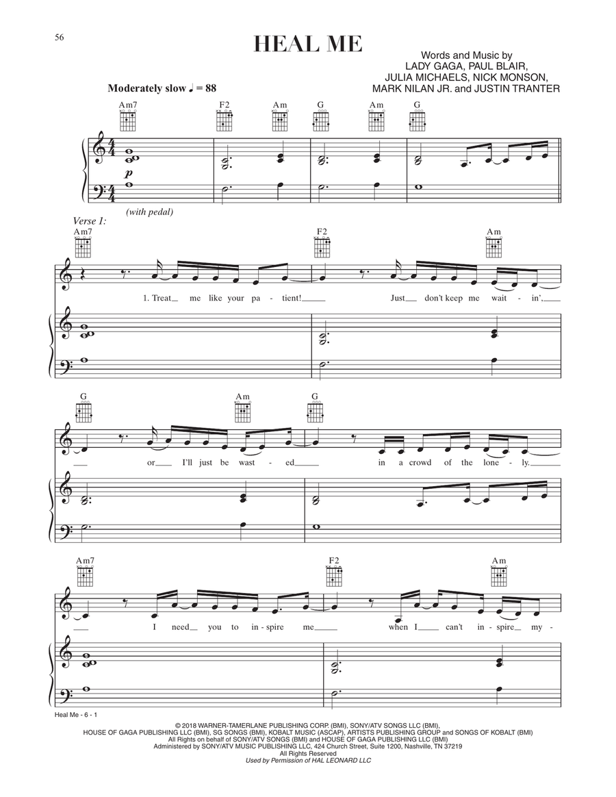 Heal Me (from A Star Is Born) Piano, Vocal, Guitar scores gallery preview page 1