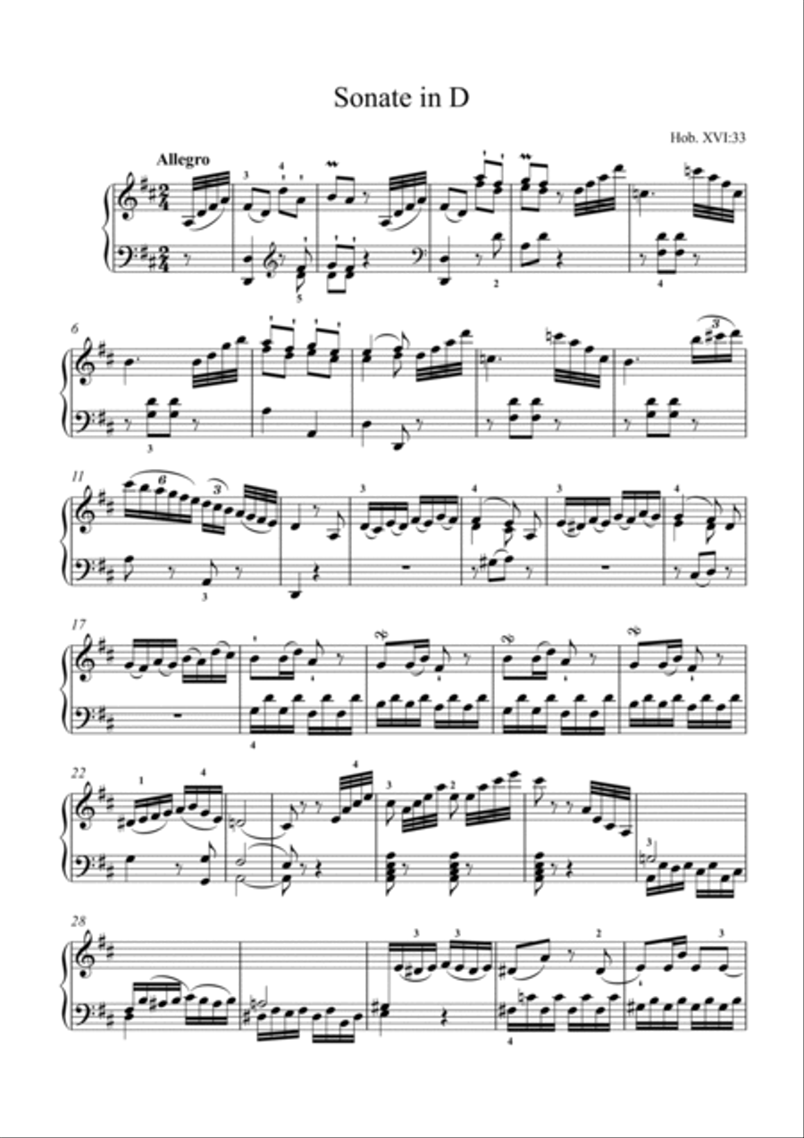 Haydn-Piano Sonata in D major,Hob.XVI.33(Piano solo) Small Ensemble scores gallery preview page 2