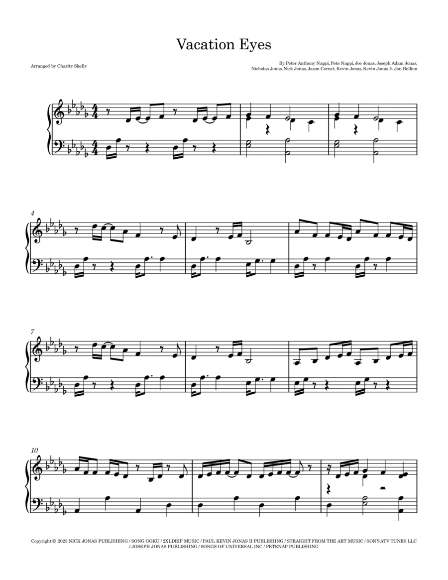 Vacation Eyes Piano Solo scores gallery preview page 1