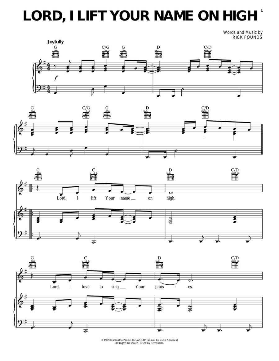 Lord, I Lift Your Name On High Piano, Vocal, Guitar scores gallery preview page 1