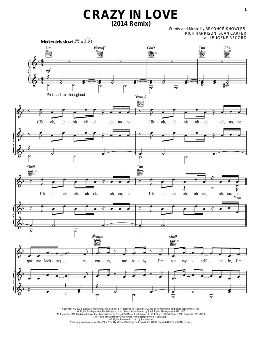 Crazy In Love Piano, Vocal, Guitar scores gallery preview page 1