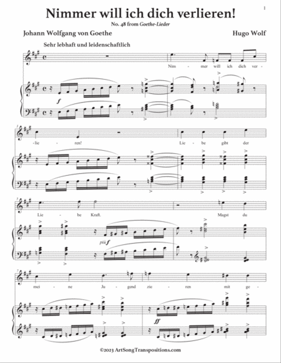 WOLF: Nimmer will ich dich verlieren (transposed to A major) Voice scores gallery preview page 2