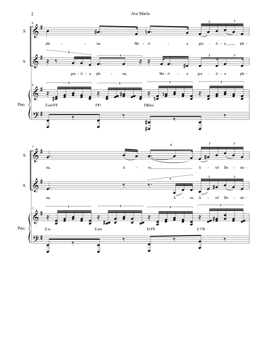 Ave Maria (Duet for Soprano and Alto solo - (Low Key) Ave Maria (Duet for Soprano and Alto solo - (Low Key) Alto Voice scores gallery preview page 2
