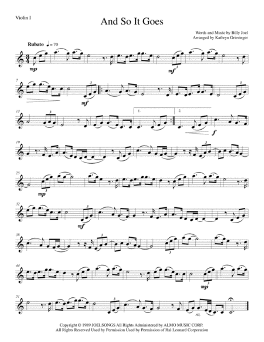 And So It Goes String Quartet scores gallery preview page 1