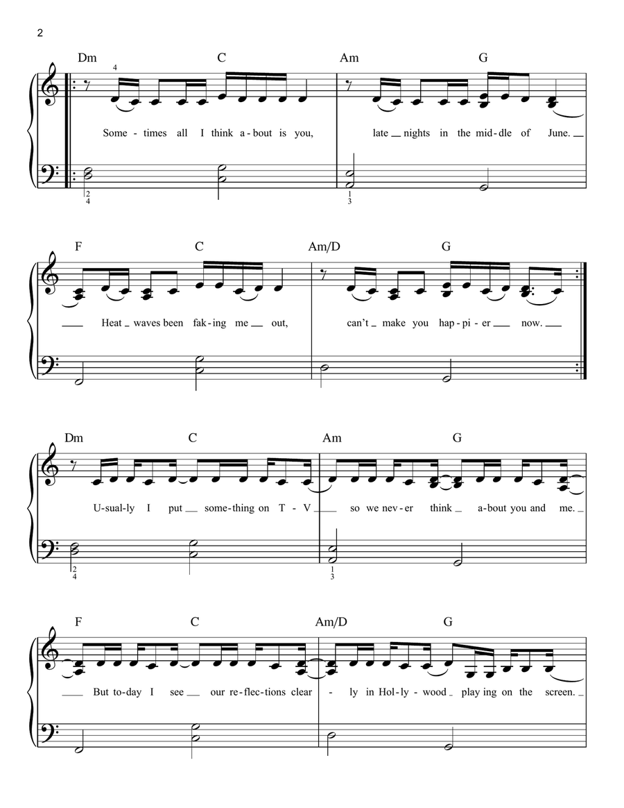 Heat Waves Heat Waves Easy Piano scores gallery preview page 2