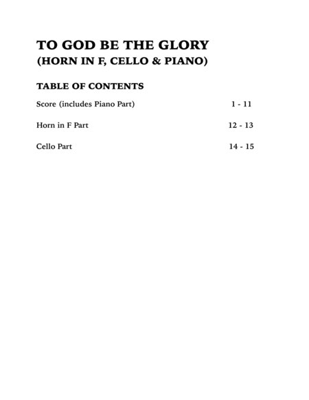 To God Be the Glory (Trio for Horn in F, Cello and Piano) image number null