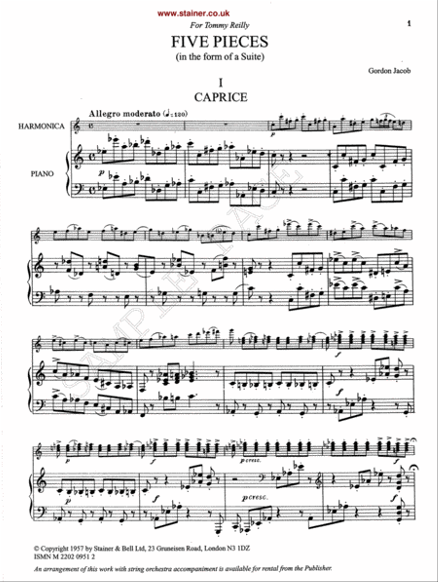 Five Pieces in the form of a Suite for Harmonica and Piano Piano Accompaniment scores gallery preview page 2