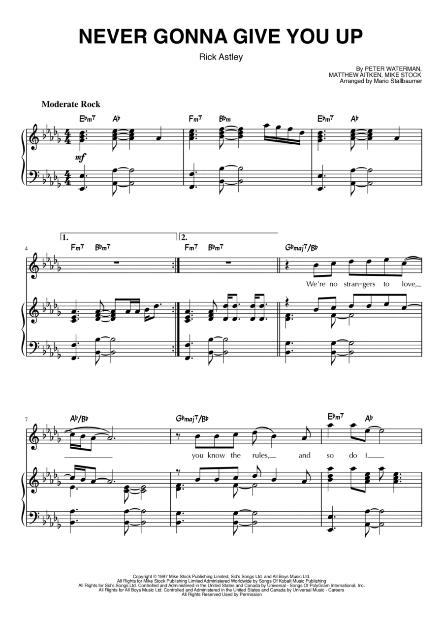 Never Gonna Give You Up Voice scores gallery preview page 1