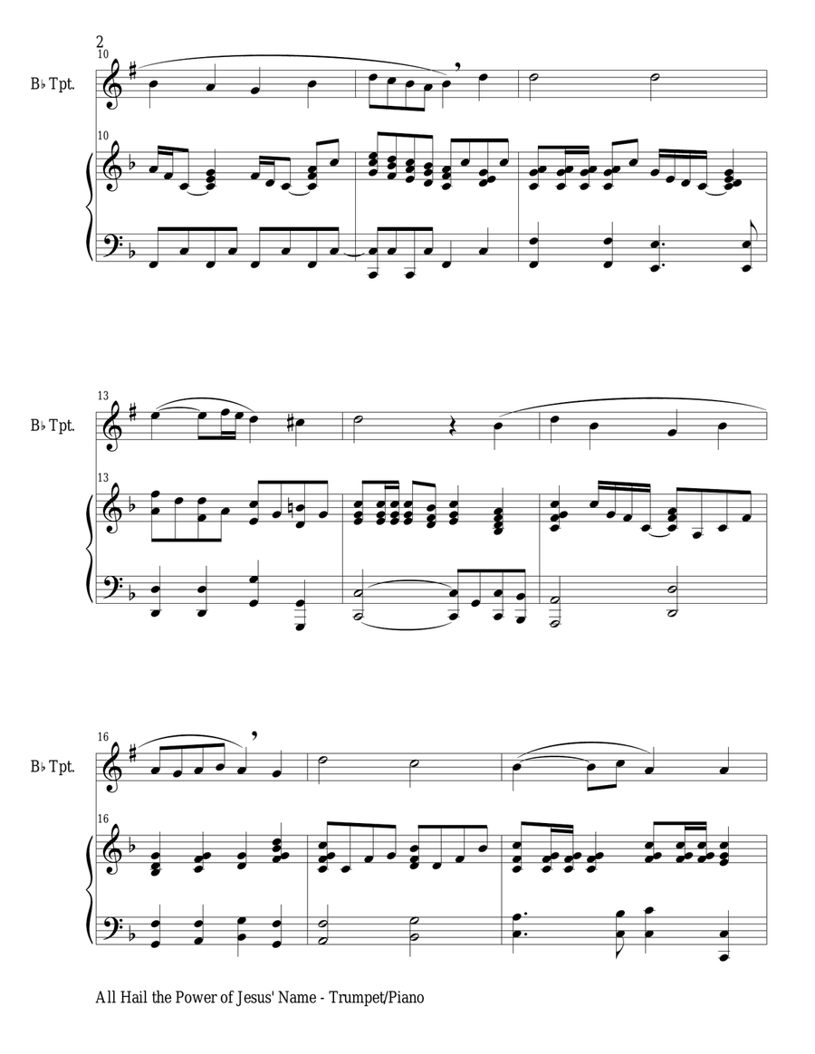 ALL HAIL THE POWER OF JESUS' NAME (Bb Trumpet/Piano and Bb Trumpet Part) B-Flat Trumpet scores gallery preview page 3
