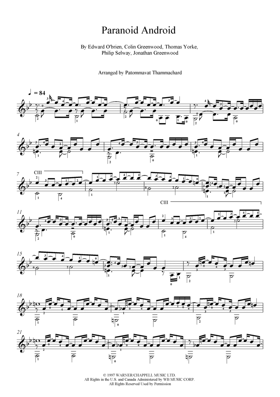 Paranoid Android Acoustic Guitar scores gallery preview page 1