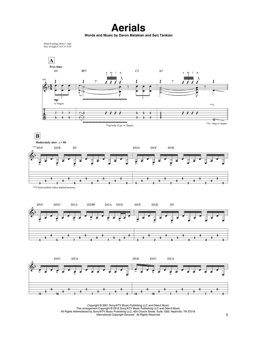 Aerials Aerials Acoustic Guitar scores gallery preview page 1