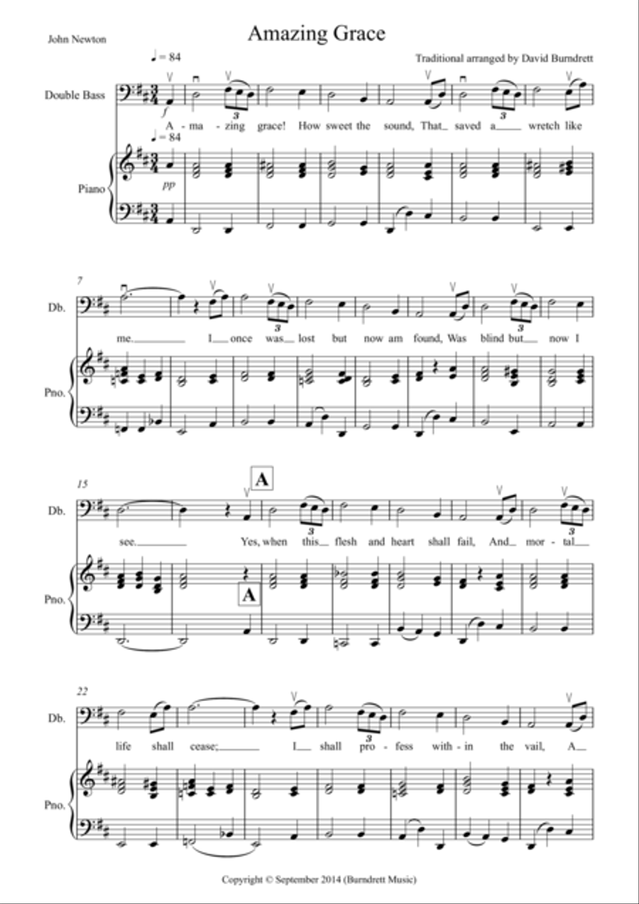 Amazing Grace for Double Bass and Piano String Duet scores gallery preview page 1