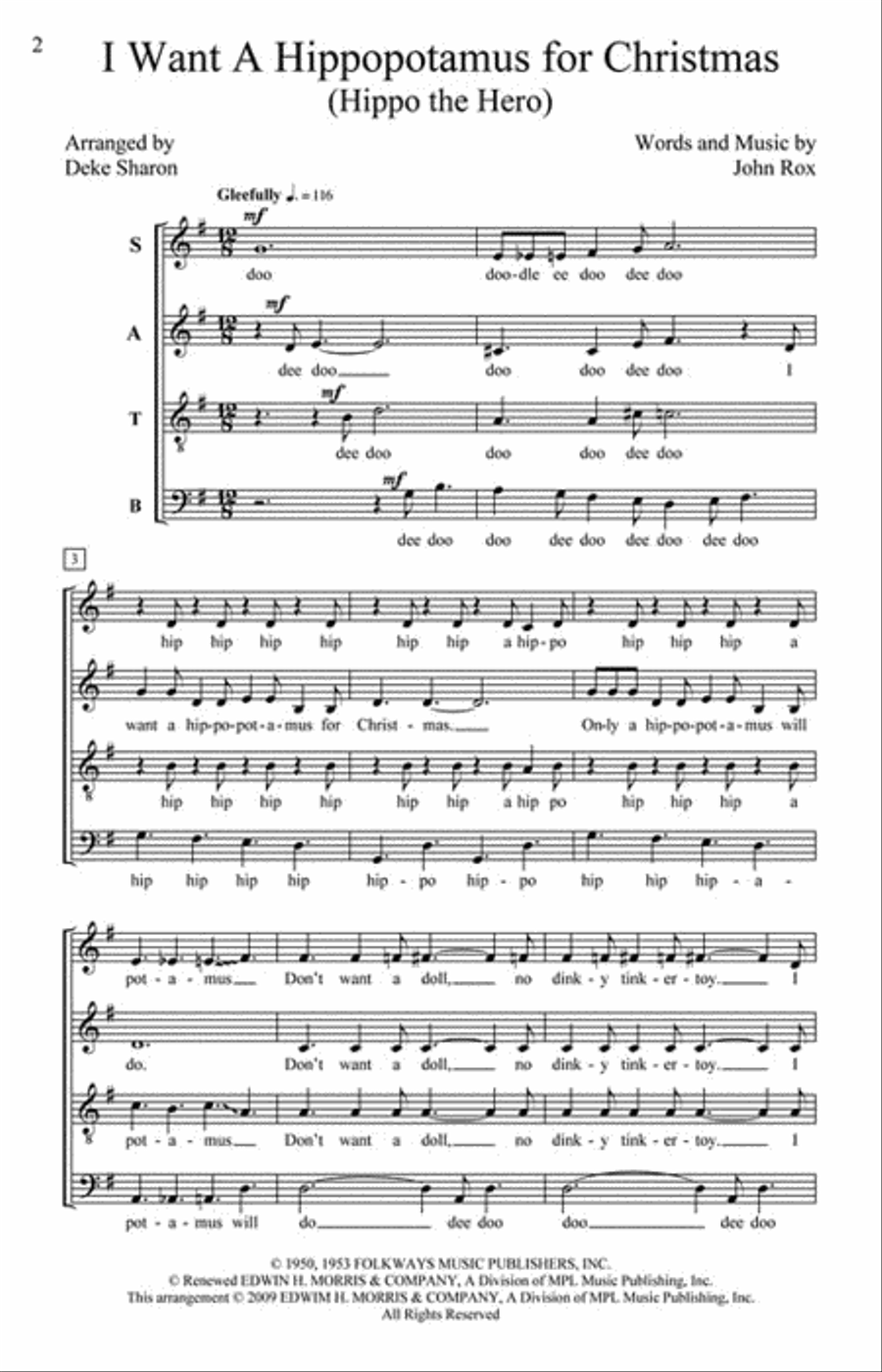 I Want a Hippopotamus for Christmas 4-Part scores gallery preview page 2