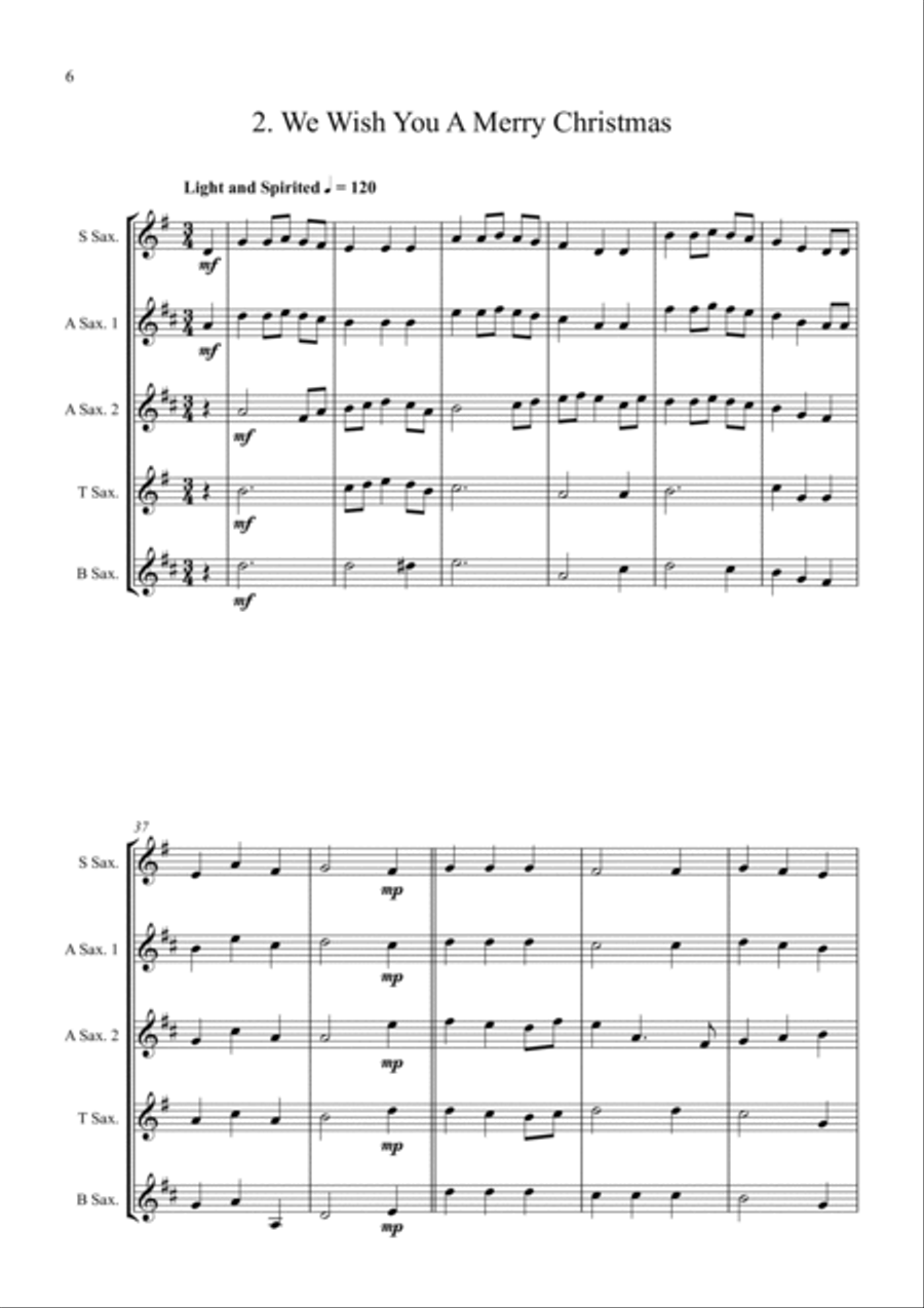 Carols for Four (or more) - Fifteen Carols for Saxophone Quartet Saxophone Quartet scores gallery preview page 6