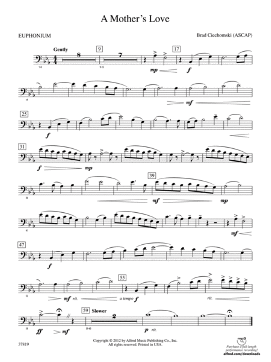 A Mother's Love: Baritone B.C. Concert Band scores gallery preview page 1