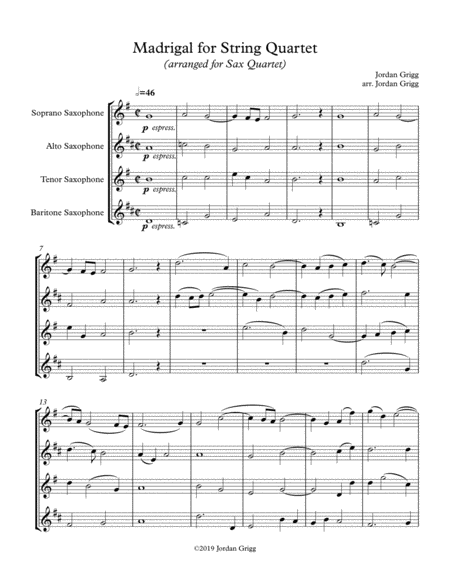 Madrigal for String Quartet (arranged for Sax Quartet) image number null