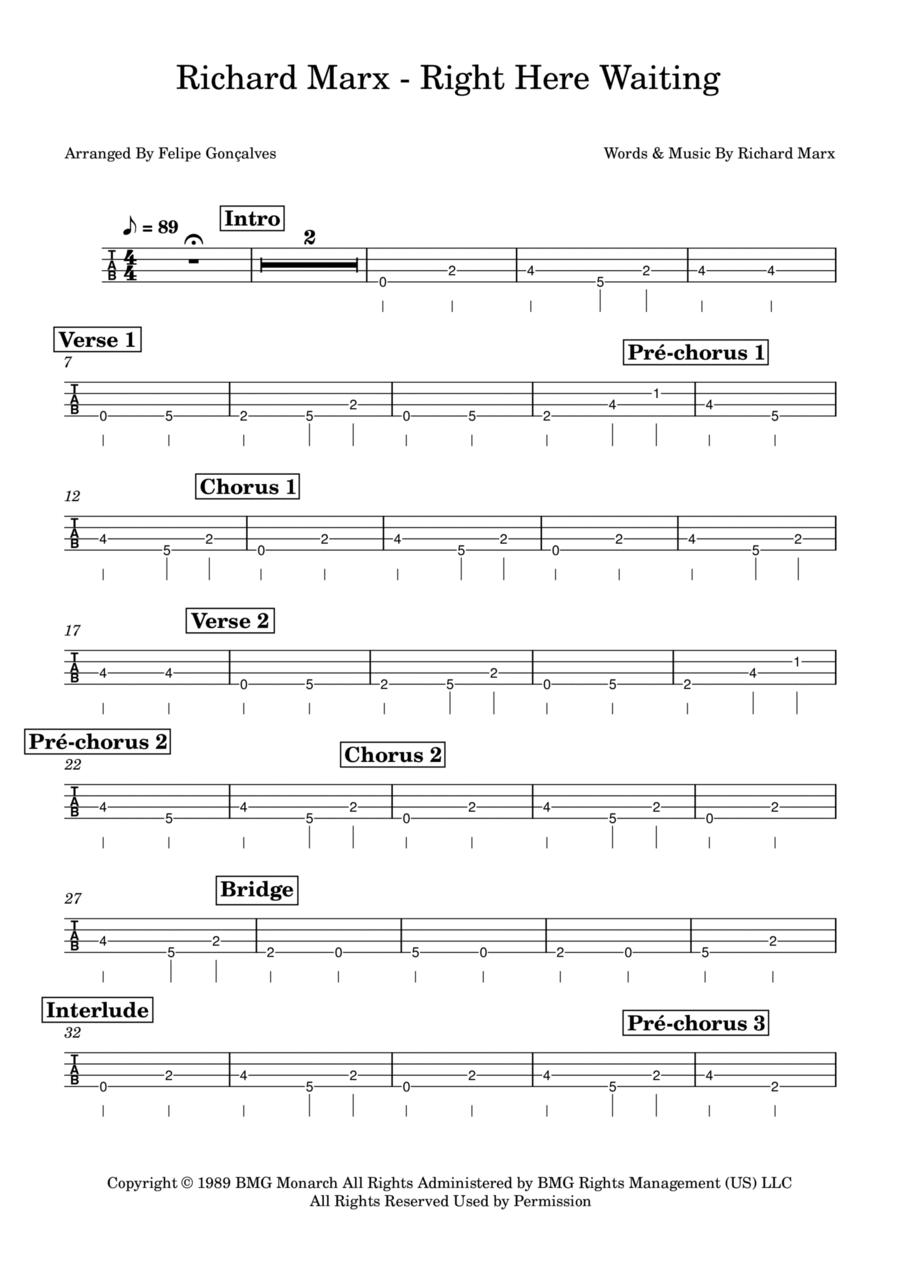 Right Here Waiting Right Here Waiting Guitar Tablature scores gallery preview page 1