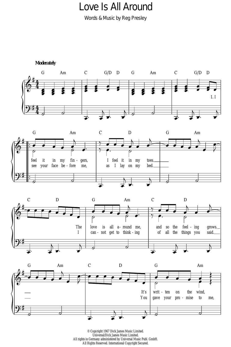 Love Is All Around Love Is All Around Piano Solo scores gallery preview page 1