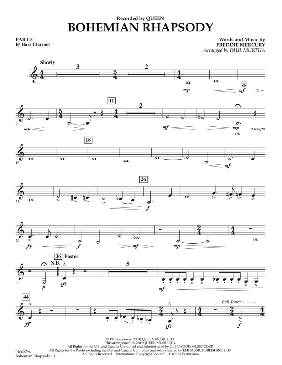 Bohemian Rhapsody - Pt.5 - Bb Bass Clarinet Concert Band scores gallery preview page 1