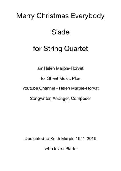 SLADE - MERRY CHRISTMAS EVERYBODY FOR STRING QUARTET image number null