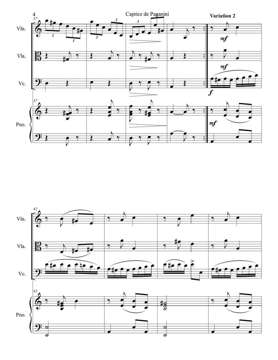 Niccolo Paganini - Caprice No.24 arr. for piano quartet (score and parts) Piano Quartet scores gallery preview page 4