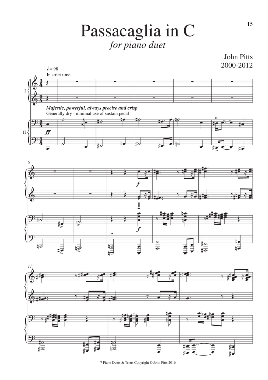 Passacaglia in C (piano duet) Piano Duet scores gallery preview page 1