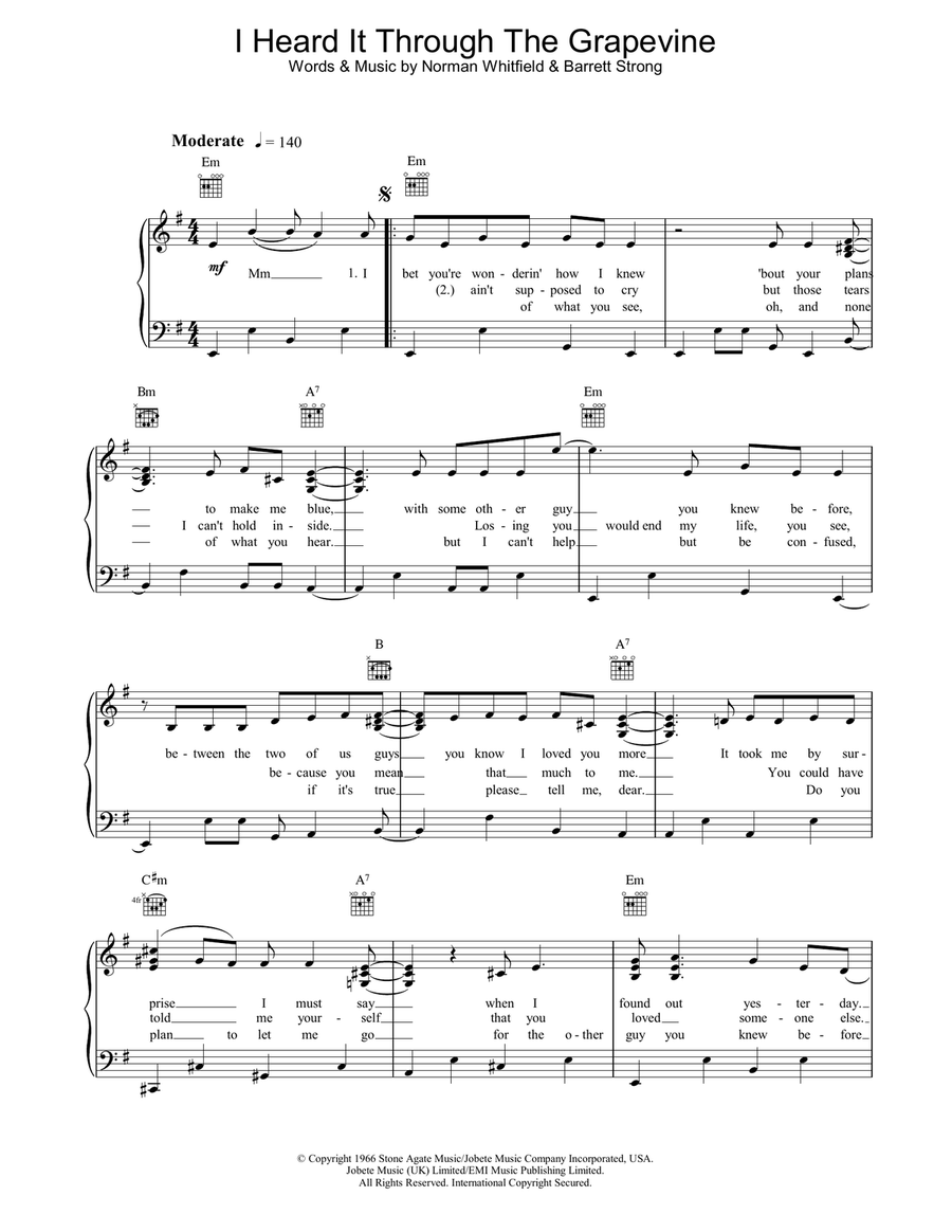 I Heard It Through The Grapevine Piano Solo scores gallery preview page 1