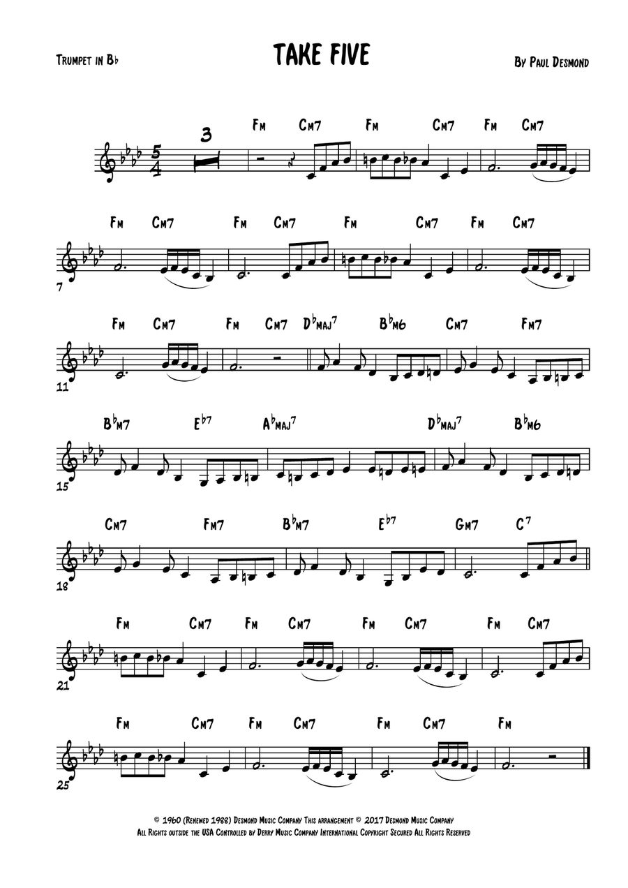 Take Five B-Flat Trumpet scores gallery preview page 1
