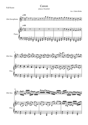 Canon - Johann Pachelbel (Wedding/Reduced Version) for Alto Saxophone Solo and Piano Accompaniment