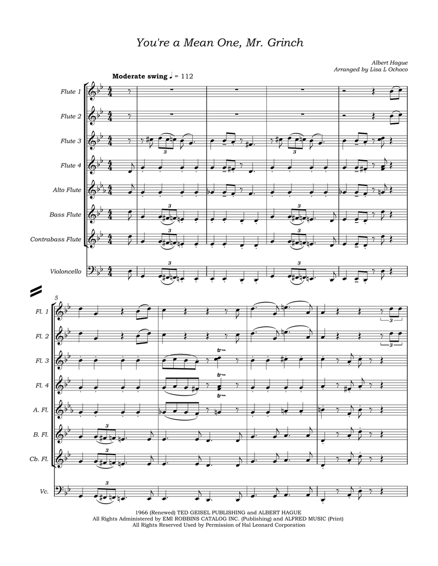 You're A Mean One, Mr. Grinch Flute Choir scores gallery preview page 5