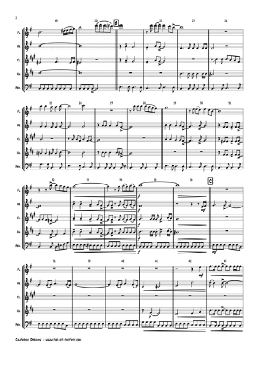 California Dreamin' Woodwind Quintet scores gallery preview page 3