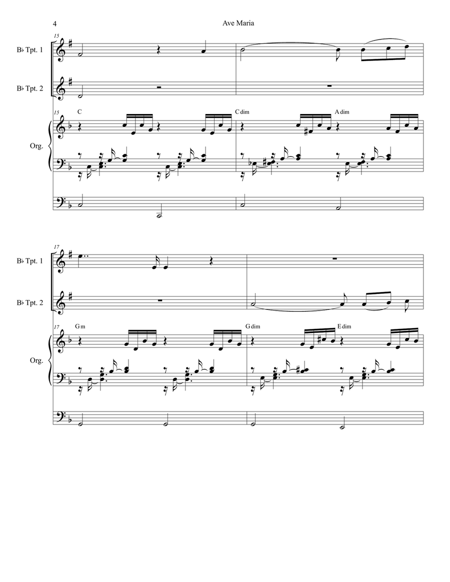 Ave Maria (Duet for Bb-Trumpet - Organ Accompaniment) Ave Maria (Duet for Bb-Trumpet - Organ Accompaniment) Trumpet Duet scores gallery preview page 4