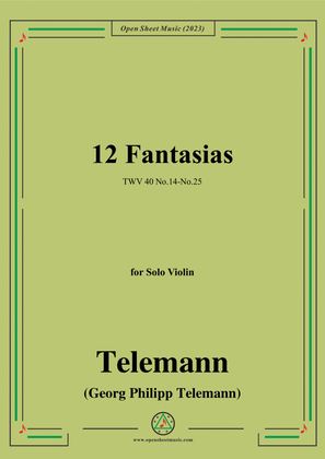 Book cover for Telemann-12 Fantasias,TWV 40 No.14-No.25,for Violin