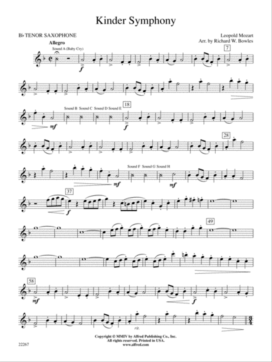 Kinder Symphony: B-flat Tenor Saxophone Concert Band scores gallery preview page 1