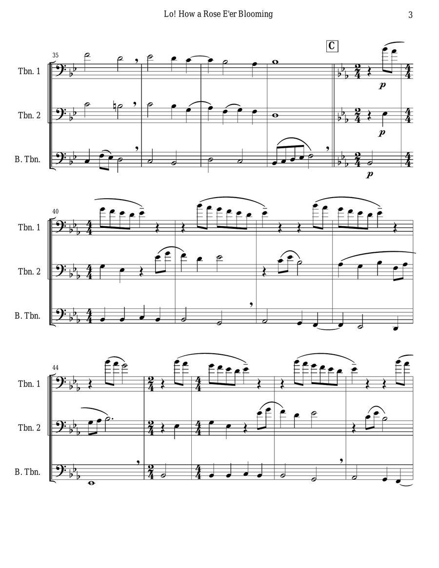 Lo! How a Rose E'er Blooming (Trombone Trio) Trombone Trio scores gallery preview page 3