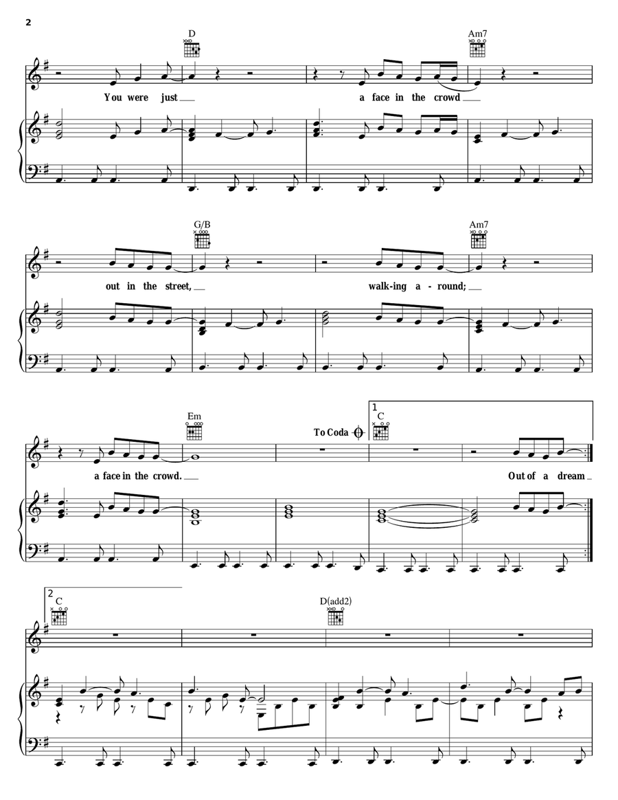 A Face In The Crowd Piano, Vocal, Guitar scores gallery preview page 2