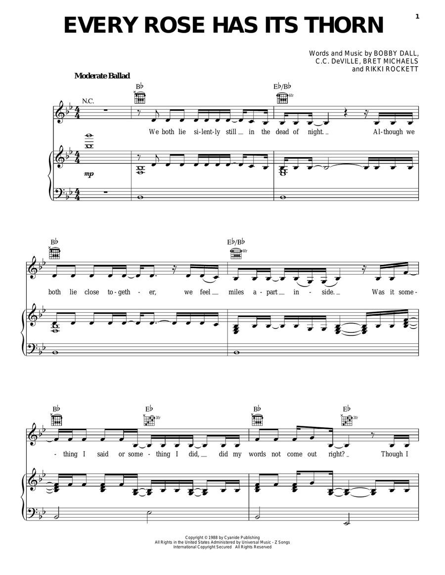 Every Rose Has Its Thorn Piano, Vocal, Guitar scores gallery preview page 1
