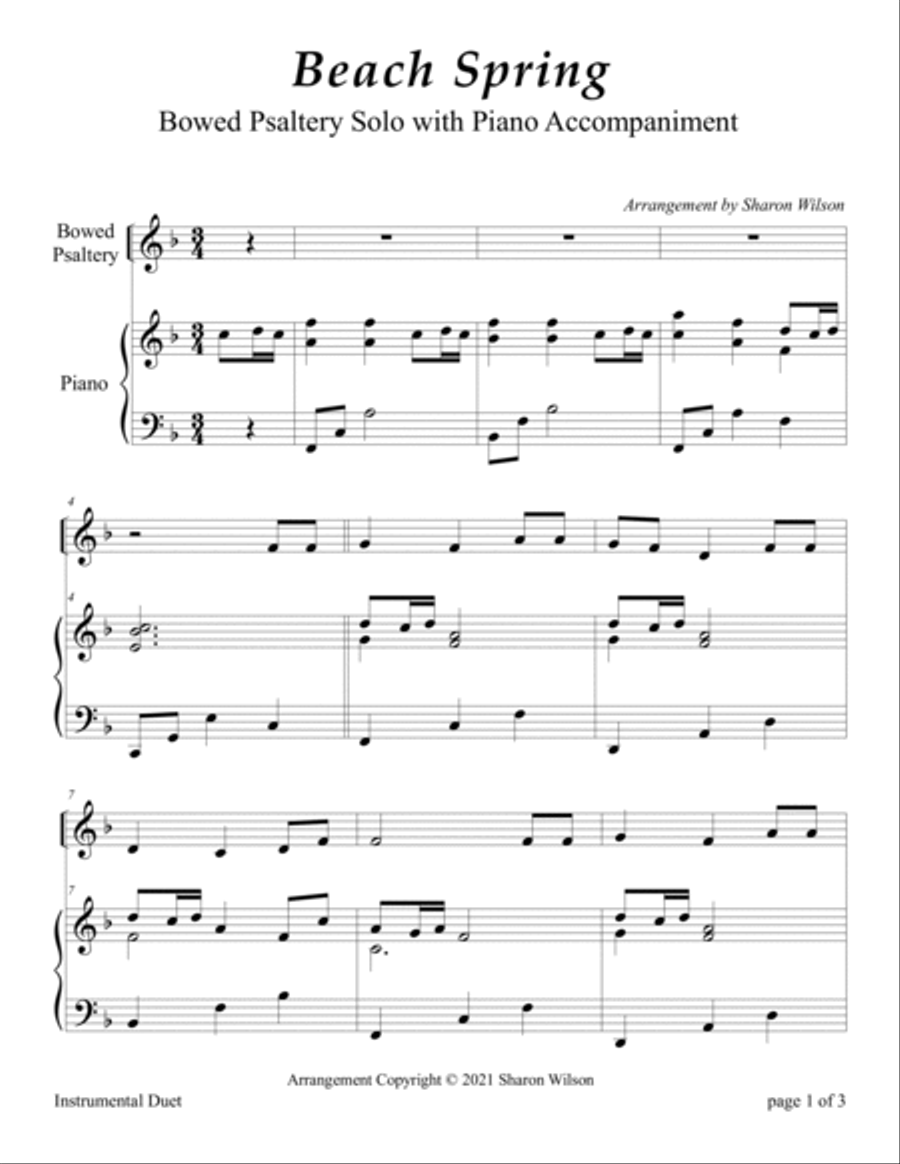 Beach Spring (Easy Bowed Psaltery Solo with Piano Accompaniment) Zither scores gallery preview page 3