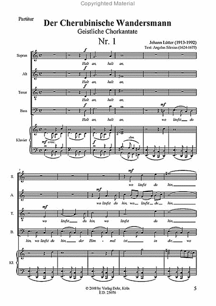 Der Cherubinische Wandersmann für Soli, Chor und Klavier -Geistliche Chorkantate auf einen Text von Angelus Silesius-