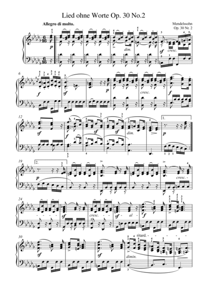 Mendelssohn-Lied ohne Worte Op. 30 No.2(Piano) image number null