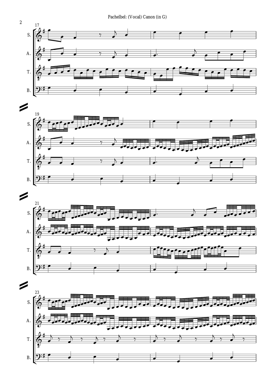 J. Pachelbel: (Vocal) CANON (in G), for SATB choir a cap. 4-Part scores gallery preview page 2