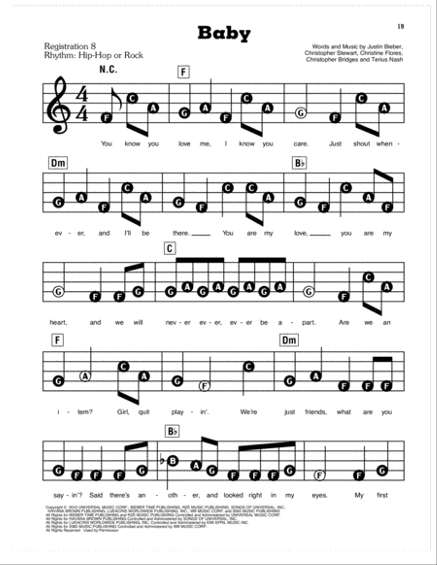 Baby (feat. Ludacris) Electronic Keyboard scores gallery preview page 1