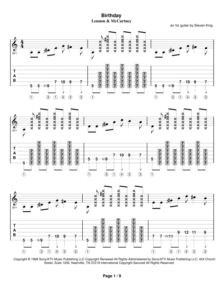 Birthday Guitar Solo scores gallery preview page 1