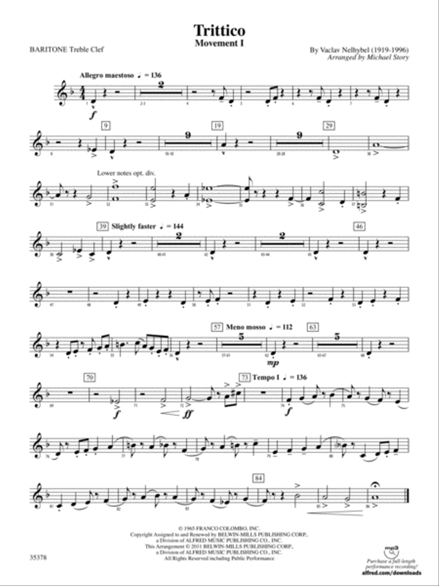 Trittico: Baritone T.C. Trittico: Baritone T.C. Concert Band scores gallery preview page 1