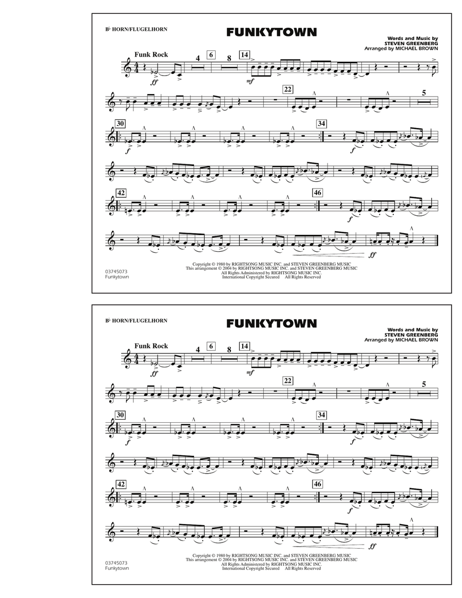 Funkytown - Bb Horn/Flugelhorn Marching Band scores gallery preview page 1