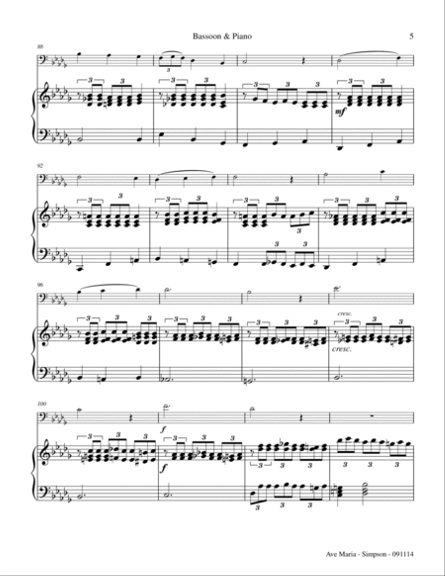 Ave Maria (for Bassoon & Piano) Woodwind Duet scores gallery preview page 5
