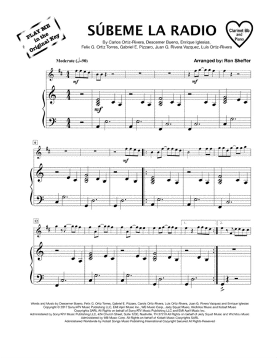Subeme La Radio Subeme La Radio Clarinet Solo scores gallery preview page 1