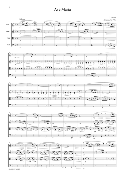 Caccini Ave Maria, for string quartet, CC201 by FC MUSIC Cello - Digital Sheet Music
